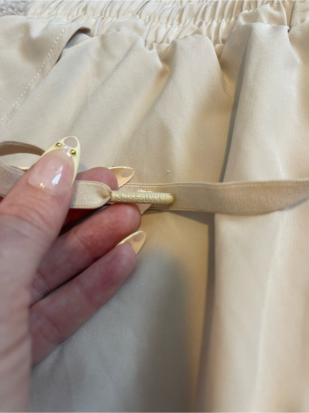 BuffBunny Cream Two-Layer Athletic Shorts with Drawstring - Picture 3 of 7